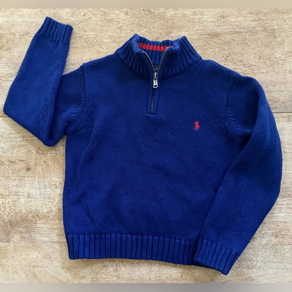 Vintage Polo by Ralph Lauren Boy’s Sz 6 Blue Cotton Knit Quarter Zip‎ Sweater